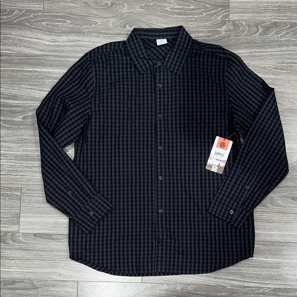 London Fog Men's Dark Checkered Button Down Shirt